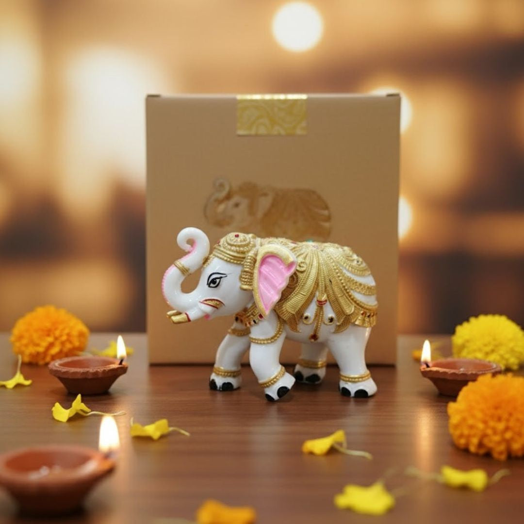 Colourful Elephant Idol For Pooja, Vastu & Gift, Home Temple Décor ( Pack of 2 ) Design 3