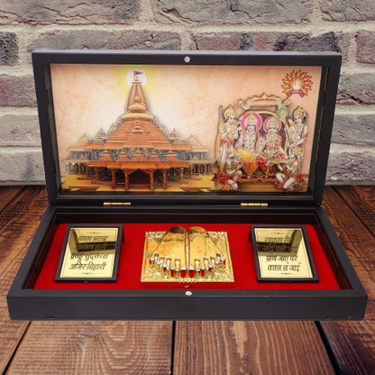 Gold Plated Shree Ram Darbar Idol Ayodhya Mandir Frame Charan Paduka Box