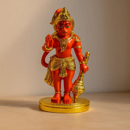 Gold & Silver Plated Red Hanuman Ji Murti with Gada For Pooja, Car Dashboard and Gifting