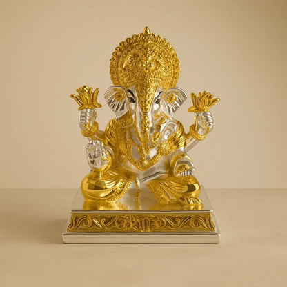 Gold & Silver Plated Shri Ganesh Idol For Pooja, Car Dashboard and Gifting
