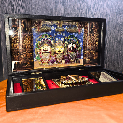 Jagannath Pocket Temple - Gold Coated | Jai Jagannatha Mini Pooja Box with Charan Paduka