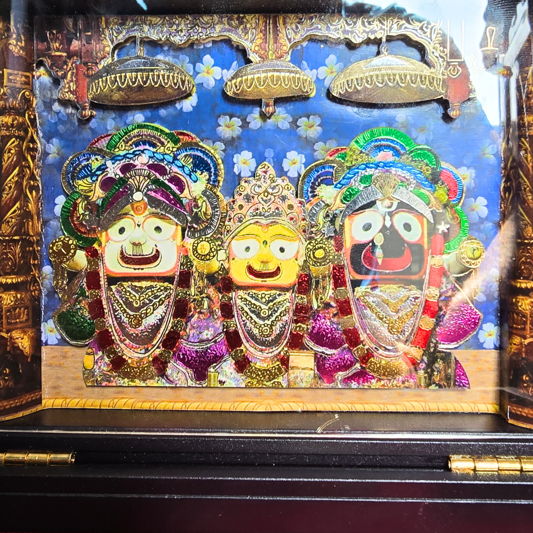 Jagannath Pocket Temple - Gold Coated | Jai Jagannatha Mini Pooja Box with Charan Paduka