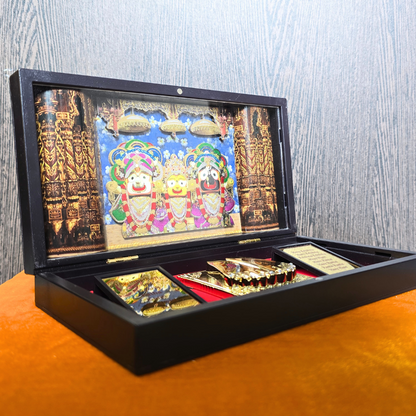 Jagannath Pocket Temple - Gold Coated | Jai Jagannatha Mini Pooja Box with Charan Paduka
