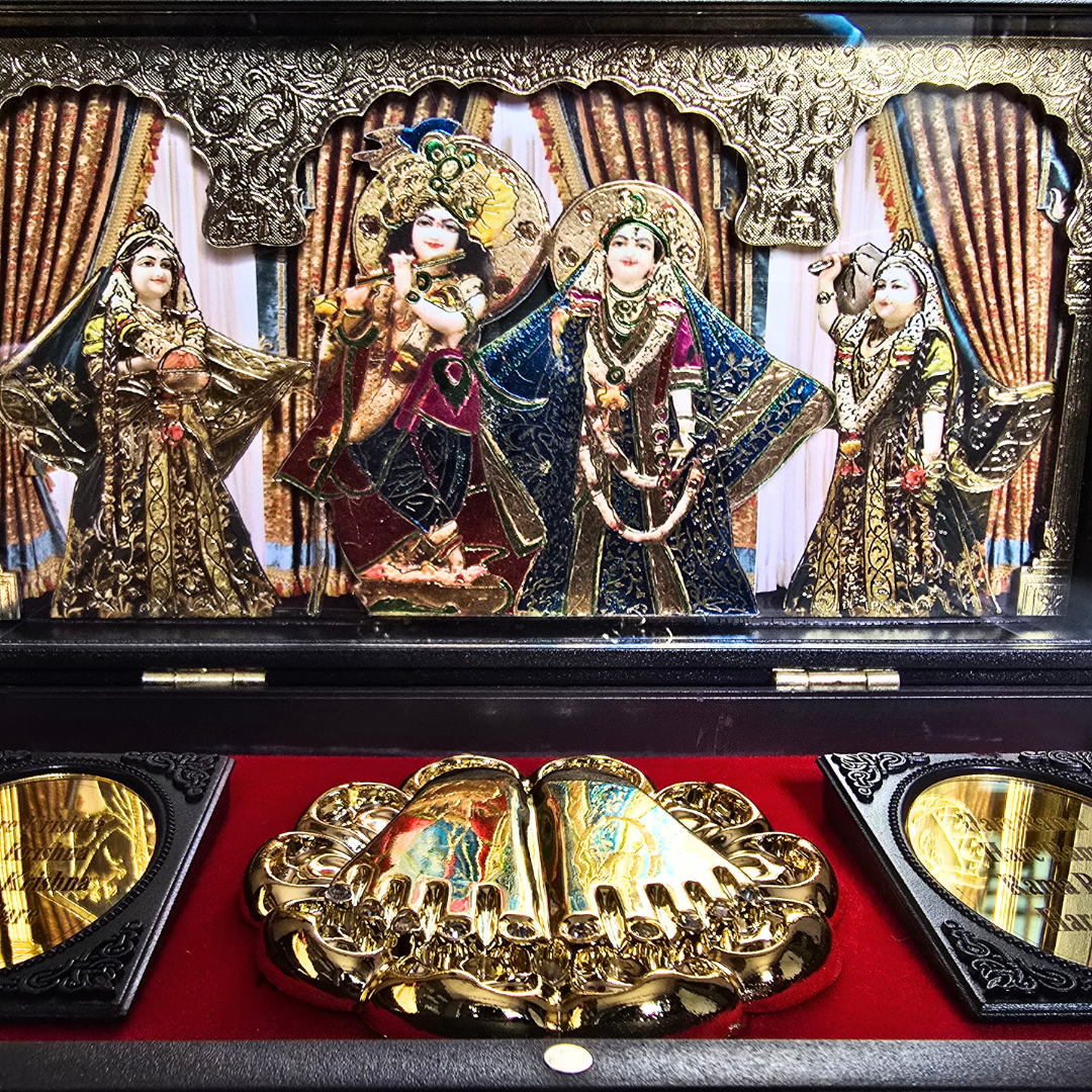 Shri Radha Shyam Pocket Temple | Banke Bihari with Radha ji | Mini Pooja Box (Gold Plated)