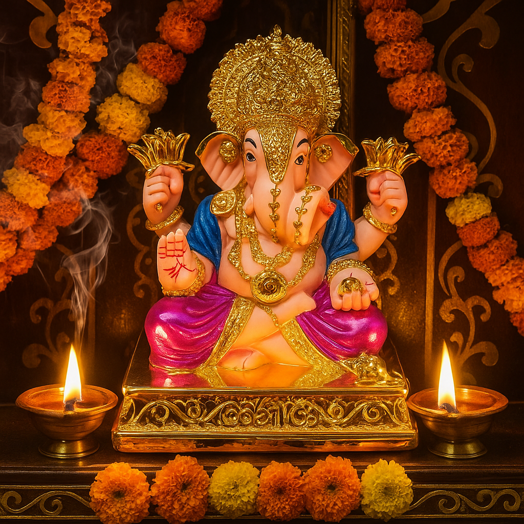 Gold Plated Lord Ganesha Murti for Pooja & Home Temple