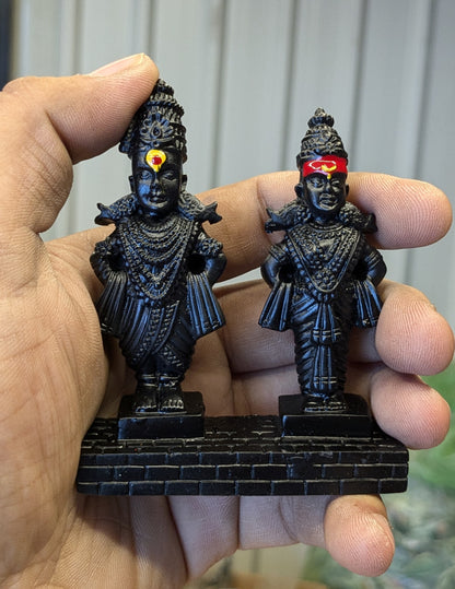 Vitthal Rukmini Statue | God Vitthal Rukmai Decorative Showpiece |  Panduranga Murti, Black & Gold (3 Inch)