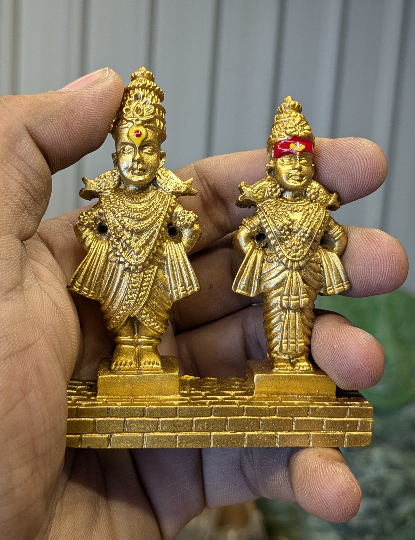 Vitthal Rukmini Statue | God Vitthal Rukmai Decorative Showpiece |  Panduranga Murti, Black & Gold (3 Inch)
