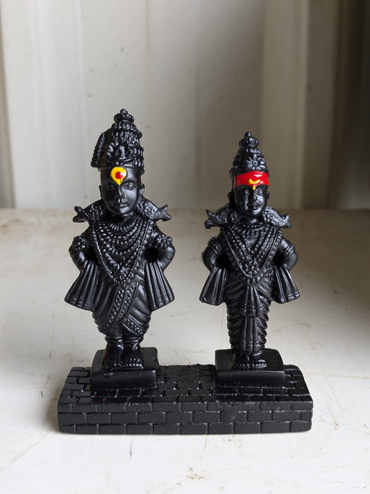 Vitthal Rukmini Statue | God Vitthal Rukmai Decorative Showpiece |  Panduranga Murti, Black & Gold (3 Inch)