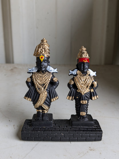 Vitthal Rukmini Statue | God Vitthal Rukmai Decorative Showpiece |  Panduranga Murti, Black & Gold (3 Inch)