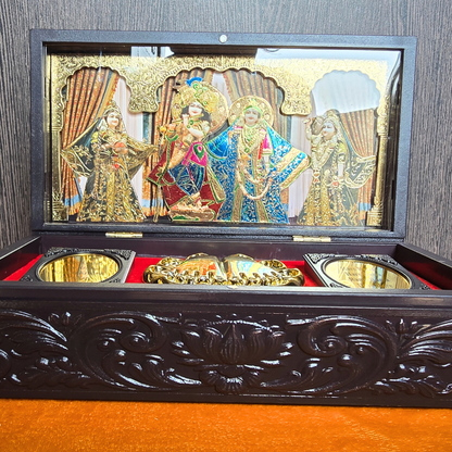Shri Radha Shyam Pocket Temple | Banke Bihari with Radha ji | Mini Pooja Box (Gold Plated)
