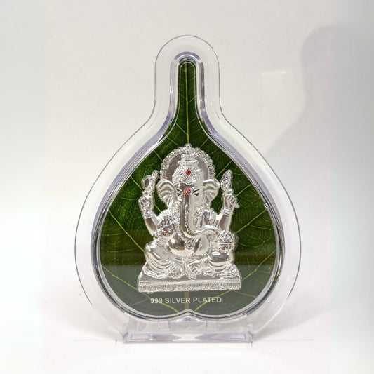 Pure Silver Lord Ganesh Frame for Gifts & Home Decor. 99.99% Pure Silver Coated Shagun Leafs