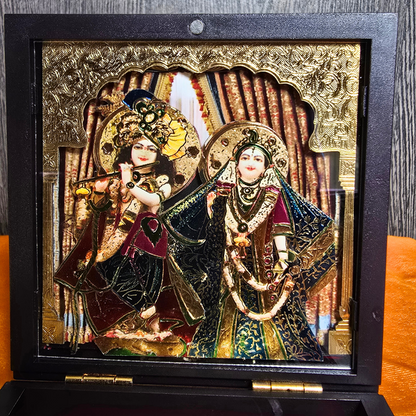 Shri Radha Shyam Pocket Temple | Banke Bihari with Radha ji | Mini Pooja Box (Gold Plated)