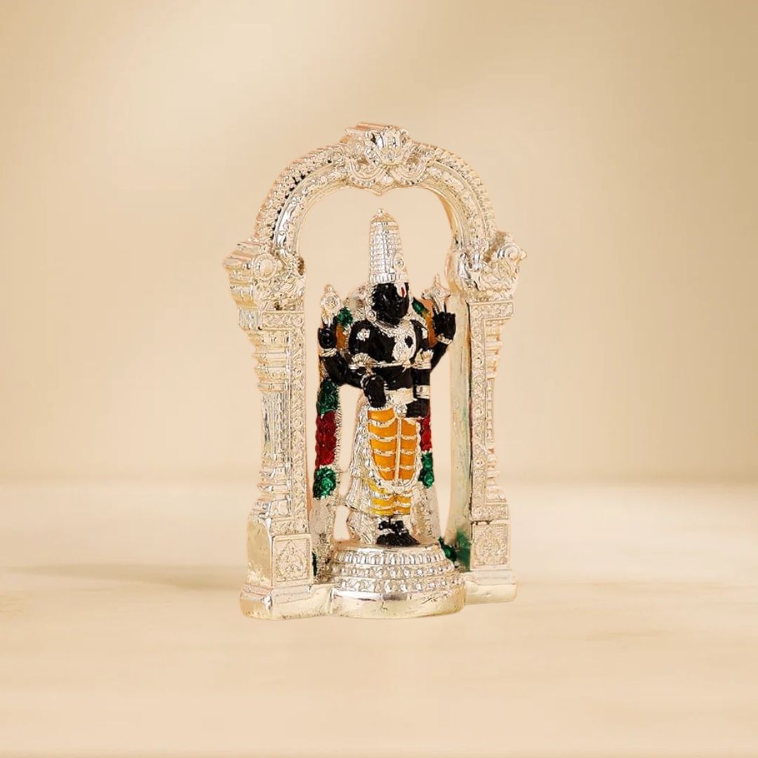 Silver Plated Lord Tirupati Balaji Idol Murti For Puja, Car Dashboard & Gifting