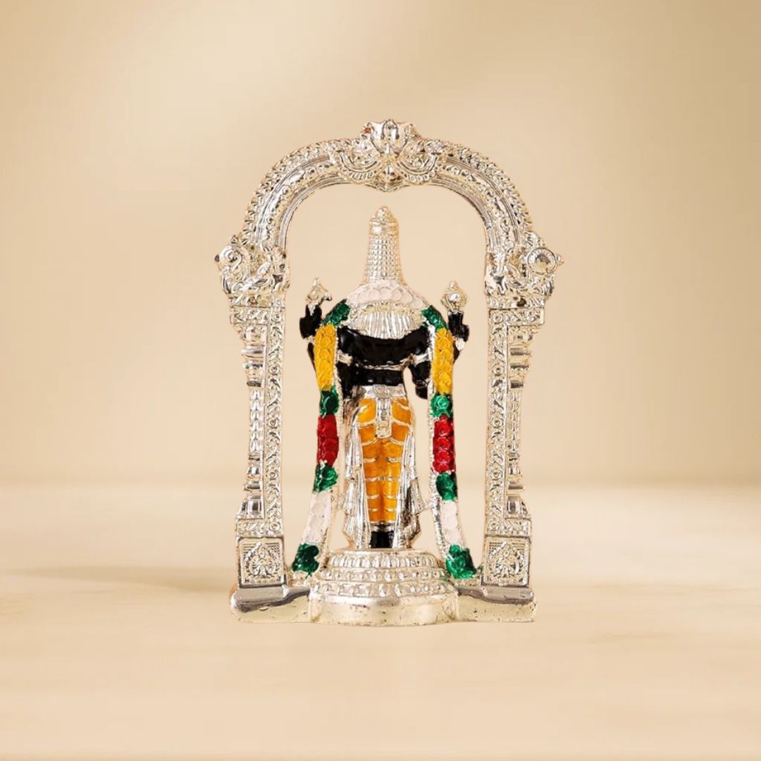 Silver Plated Lord Tirupati Balaji Idol Murti For Puja, Car Dashboard & Gifting