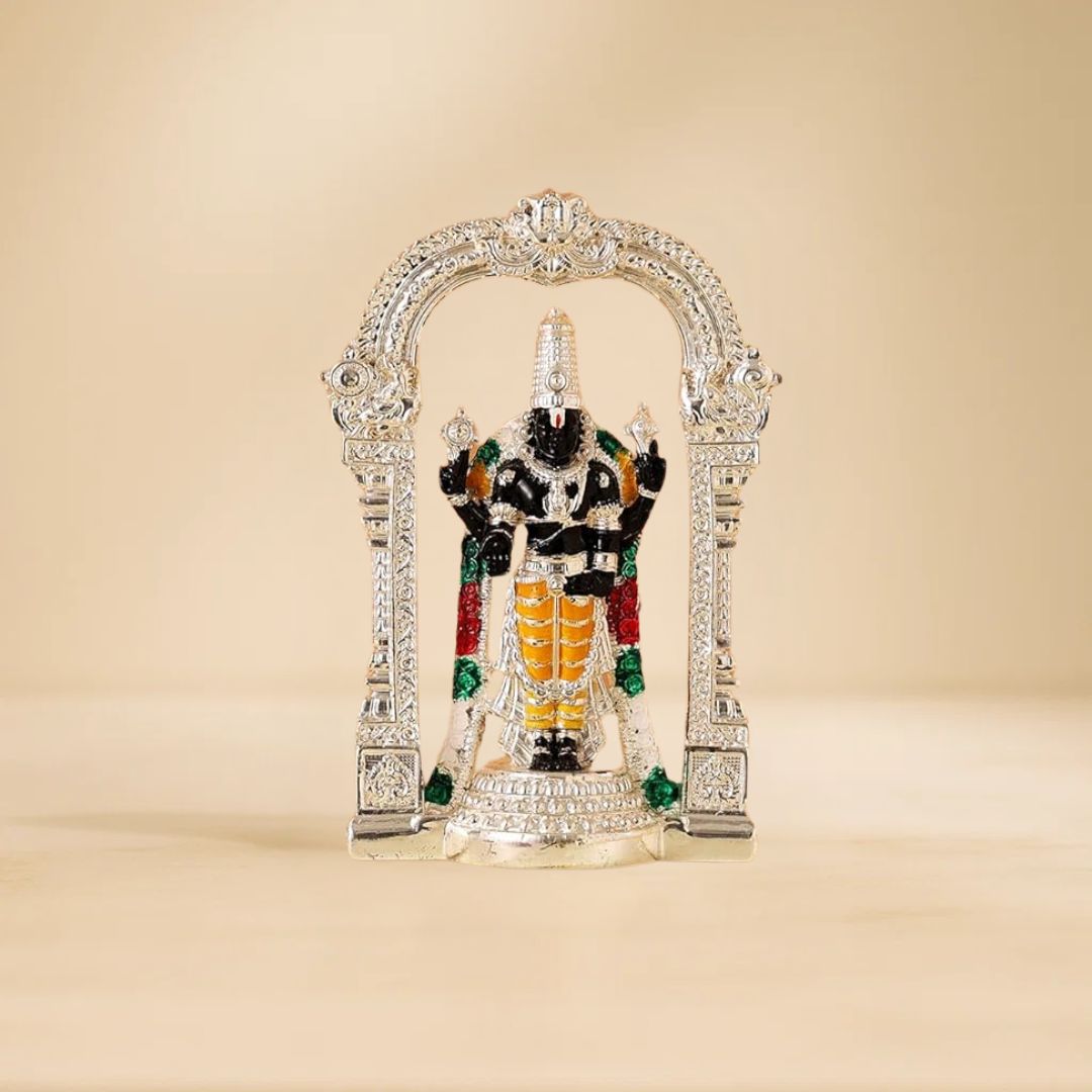 Silver Plated Lord Tirupati Balaji Idol Murti For Puja, Car Dashboard & Gifting
