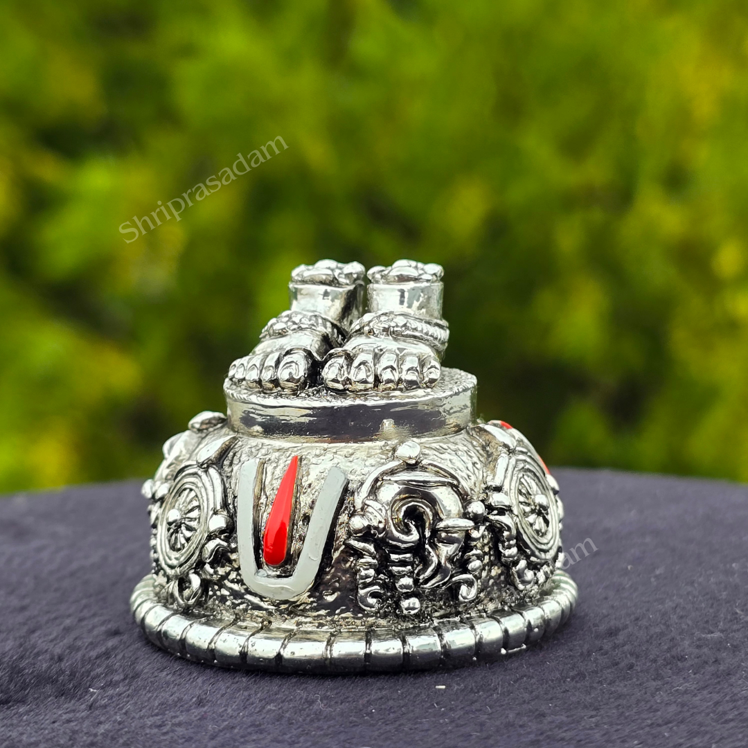 Tirupati Balaji Charan Paduka | Gold & Silver Plated with Shanku Chakra Namam (2.5 Inch)