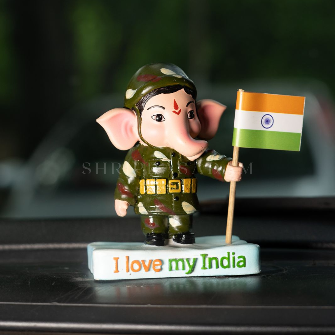 Soldier Lord Ganesha Idol Statue For Home Car Dashboard , Gifting And Decor