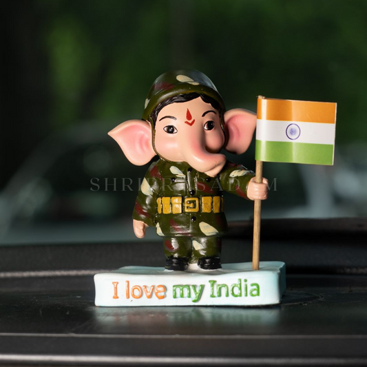 Soldier Lord Ganesha Idol Statue For Home Car Dashboard , Gifting And Decor