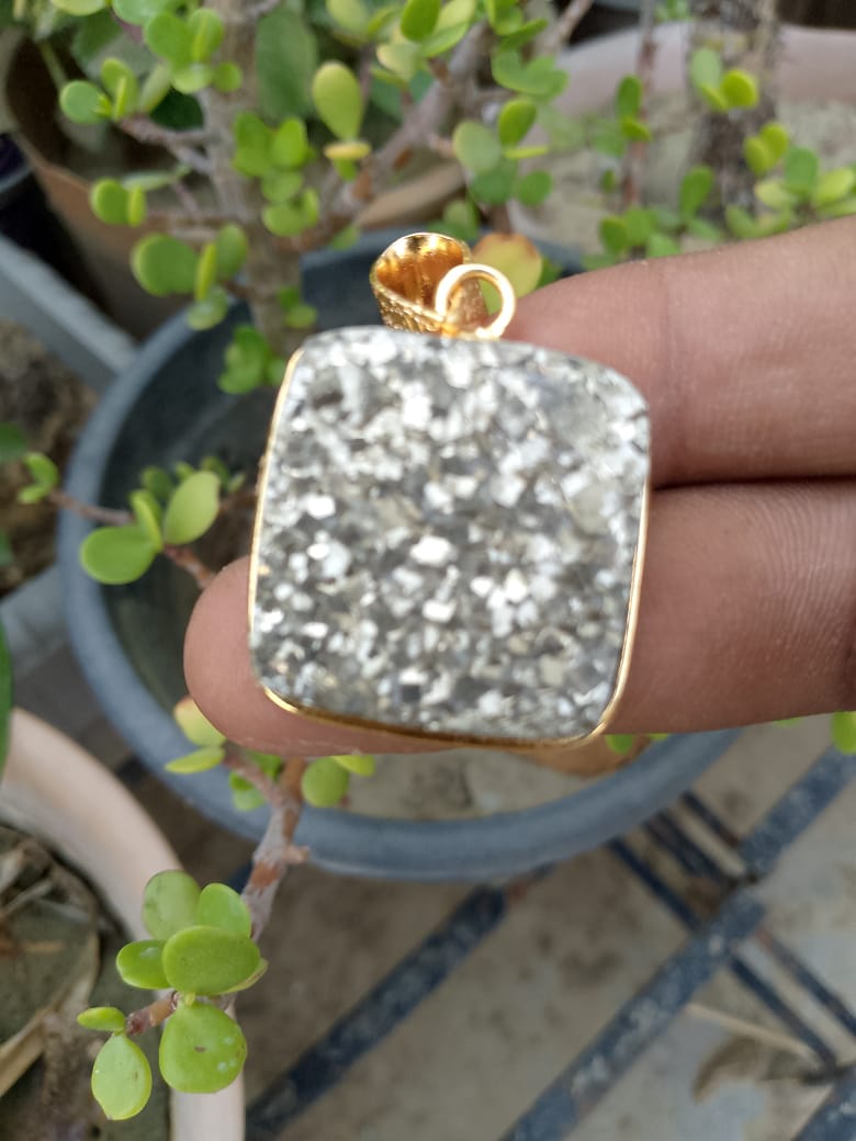 Pyrite Square Golden Pendent
