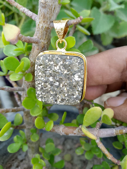 Pyrite Square Golden Pendent