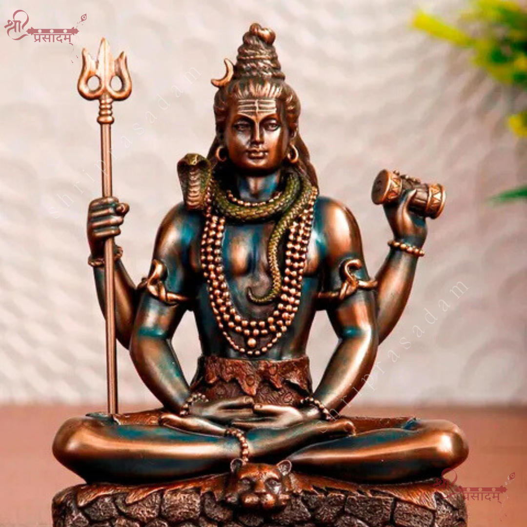 Lord Shiva Padmasana Idol | Cold Cast Bronze Resin Decorative Murti |