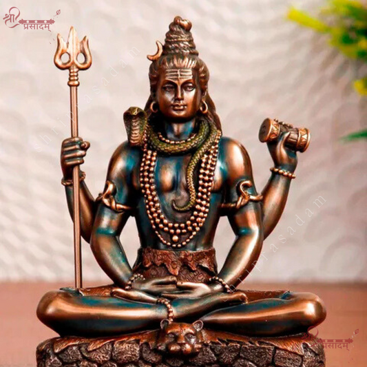 Lord Shiva Padmasana Idol | Cold Cast Bronze Resin Decorative Murti |