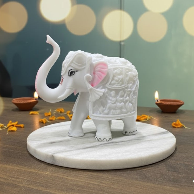 White Elephant Idol For Pooja, Vastu & Gift, Home Temple Décor ( Pack of 2 ) Design 1
