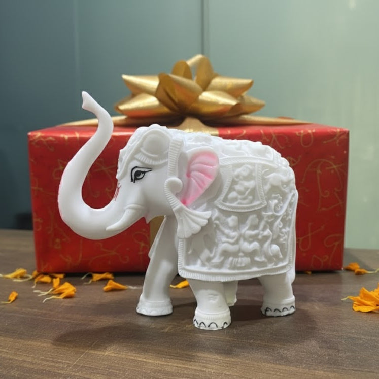 White Elephant Idol For Pooja, Vastu & Gift, Home Temple Décor ( Pack of 2 ) Design 1