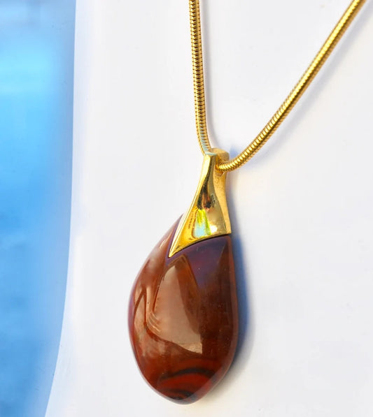 Vintage LANVIN Paris Brown Marbled Pear Shaped Pendant