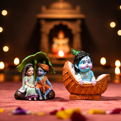 Beautiful Radha Krishna & Laddo Gopal Murti Set