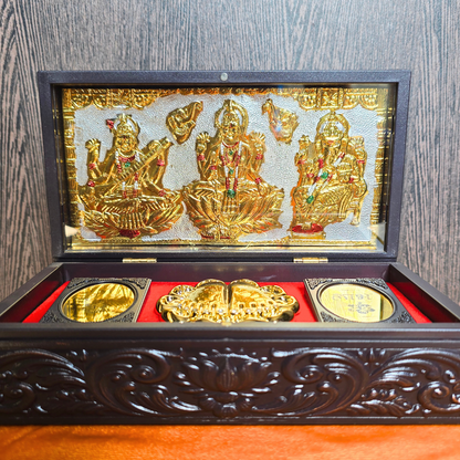 Laxmi Ganesh Saraswathi Pocket Temple | Mini Pooja box (Gold plated)