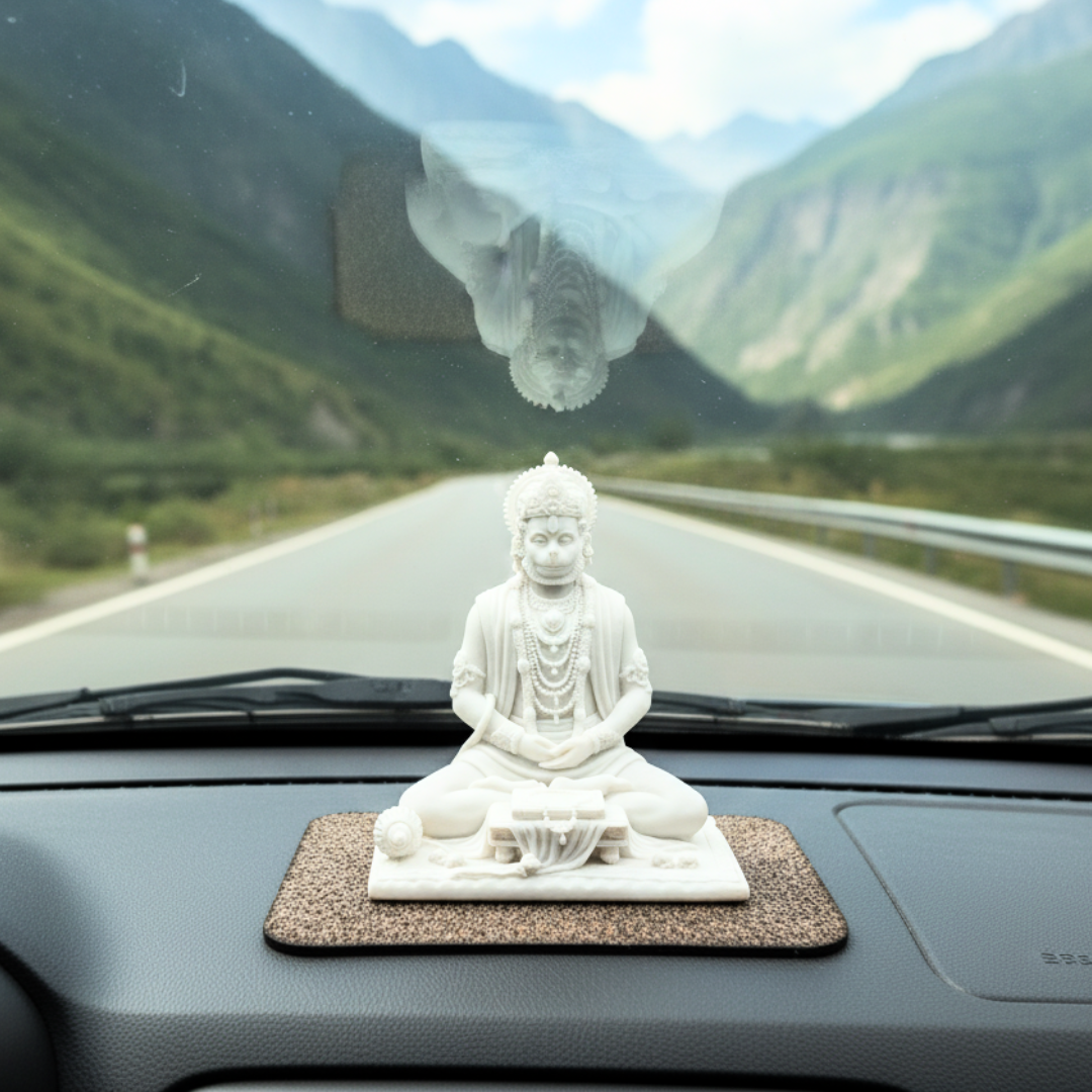 Meditating White Marble Hanuman Ji Murti