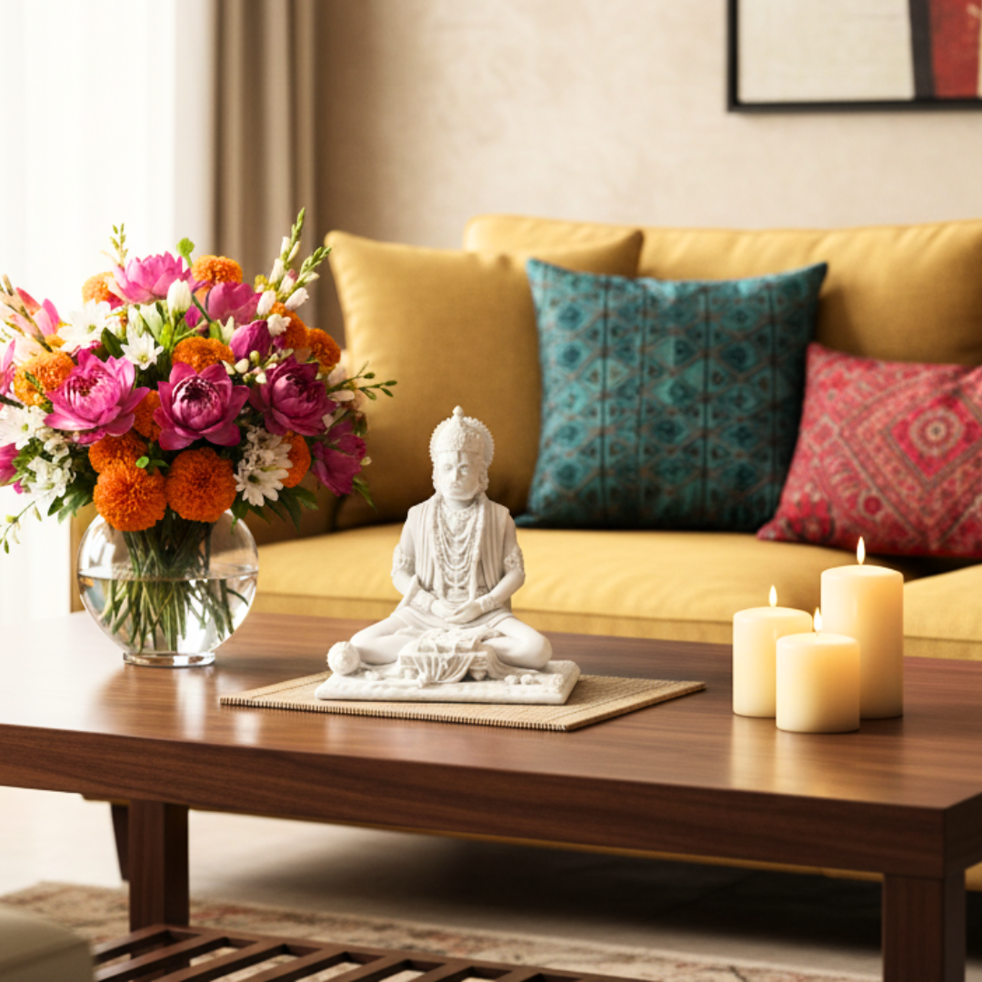 Meditating White Marble Hanuman Ji Murti