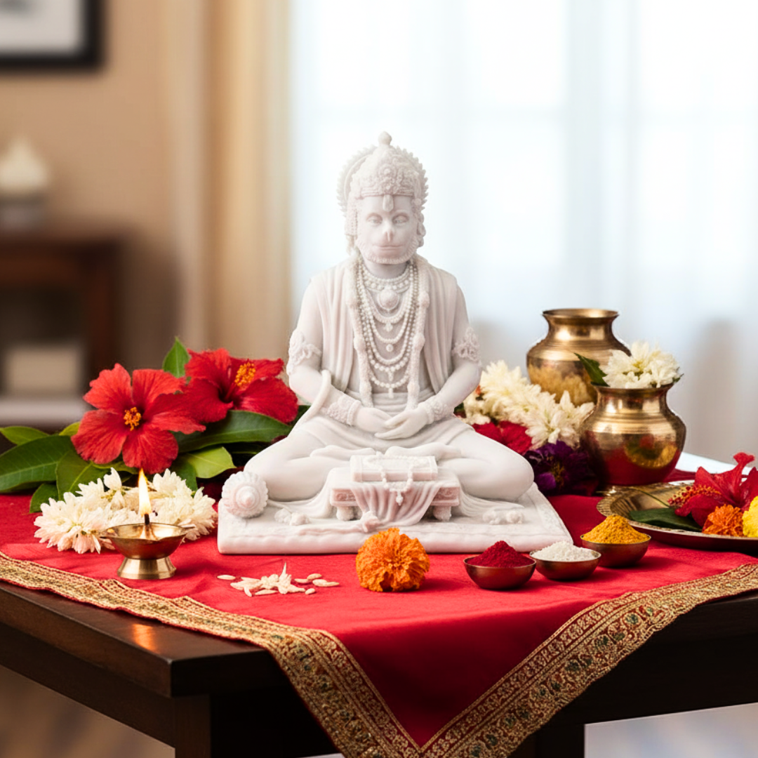 Meditating White Marble Hanuman Ji Murti