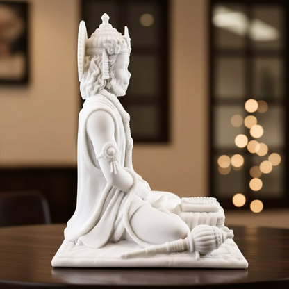 Meditating White Marble Hanuman Ji Murti