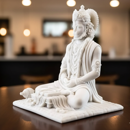 Meditating White Marble Hanuman Ji Murti