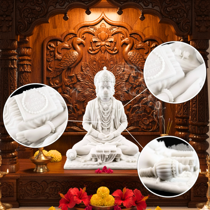 Meditating White Marble Hanuman Ji Murti