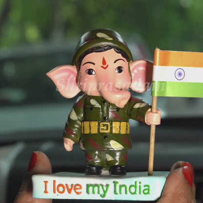 Soldier Lord Ganesha Idol Statue For Home Car Dashboard , Gifting And Decor