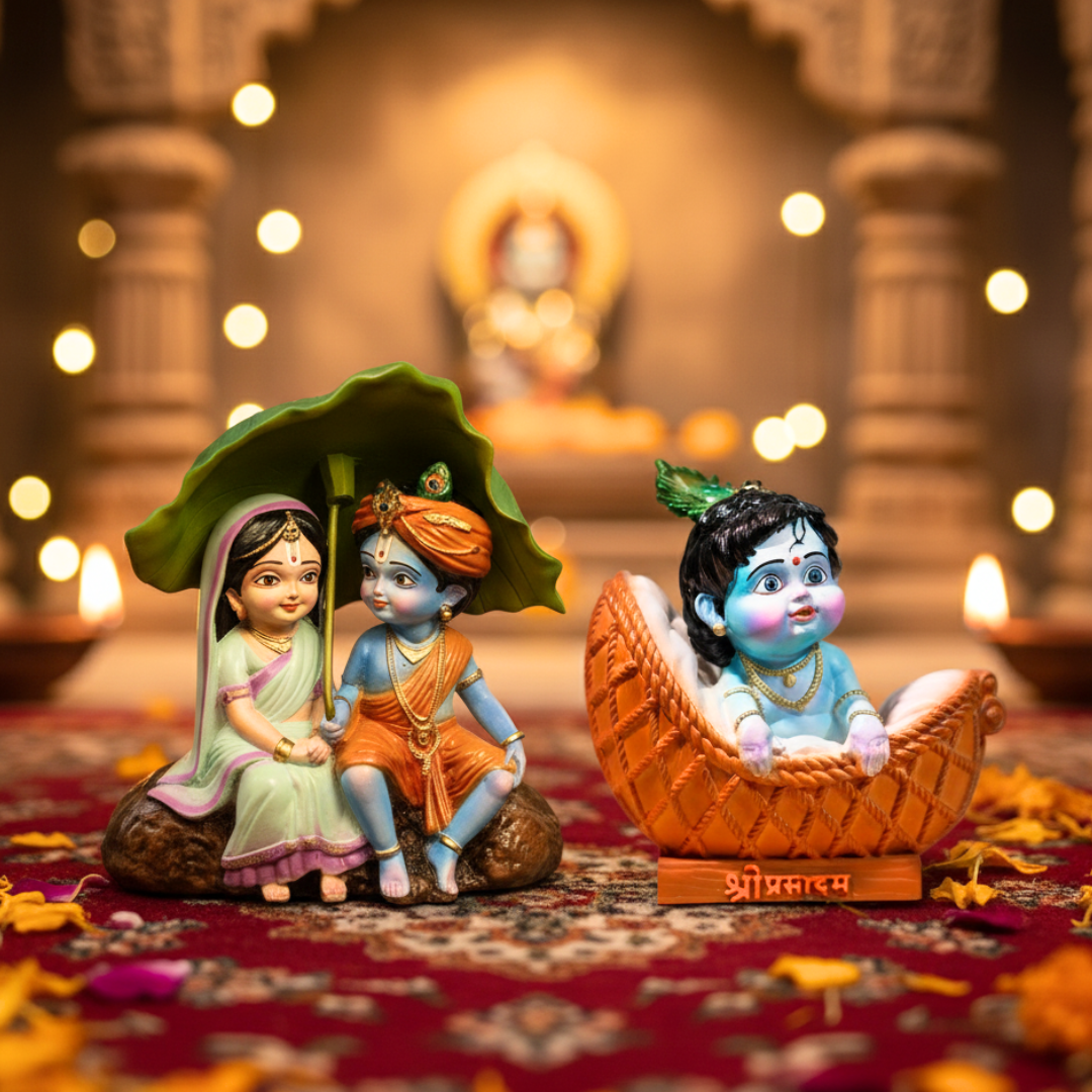 Beautiful Radha Krishna & Laddo Gopal Murti Set