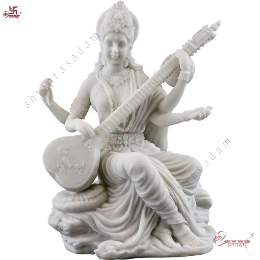 Saraswati Goddess Murti | Marble-Finish Maa Saraswati Idol for Temple & Decor| Saraswati Murti for Study