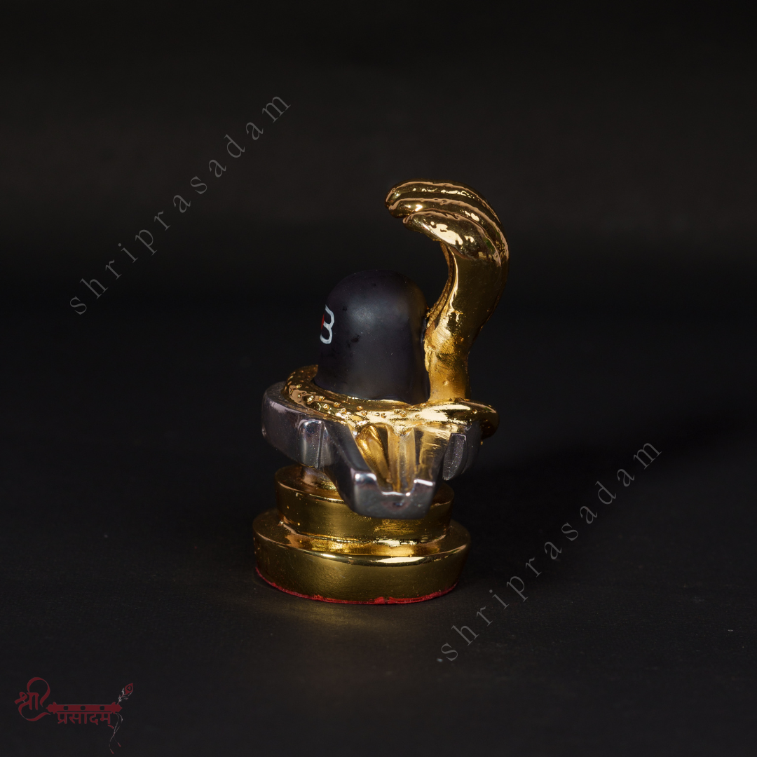 Gold Plated Shivling with Jalahari Yoni | Lord Shiva Lingam Idol |  Ideal for Car Dashboard