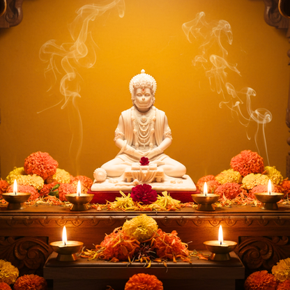 Meditating White Marble Hanuman Ji Murti